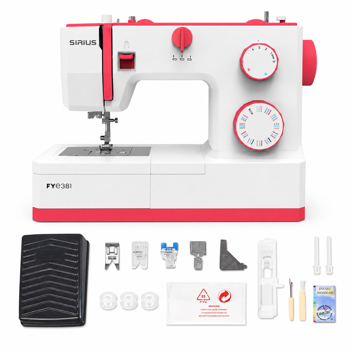 Máquina de Coser Familiar SIRIUS FYE381 con Mesa Extendible y 34 Puntadas