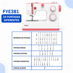 Máquina de Coser Familiar SIRIUS FYE381 con Mesa Extendible y 34 Puntadas