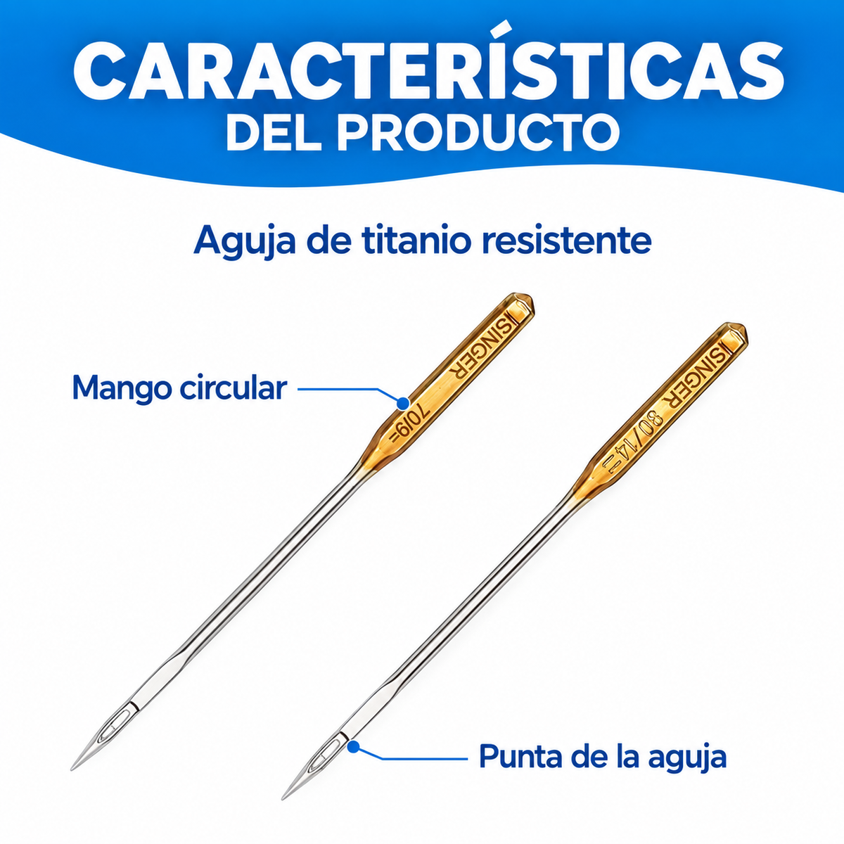 Características de agujas HAx1 705H de titanio para costura