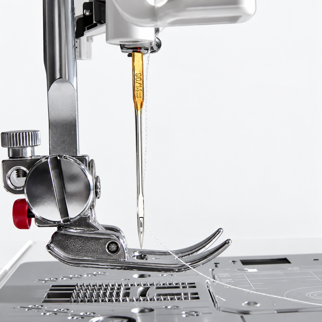 Aguja HAx1 705H instalada en máquina de coser familiar