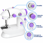 Funciones de la mini máquina de coser: dos velocidades, luz, cortahilo y portabobina