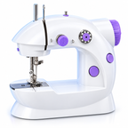 Vista frontal de la mini máquina de coser eléctrica portátil