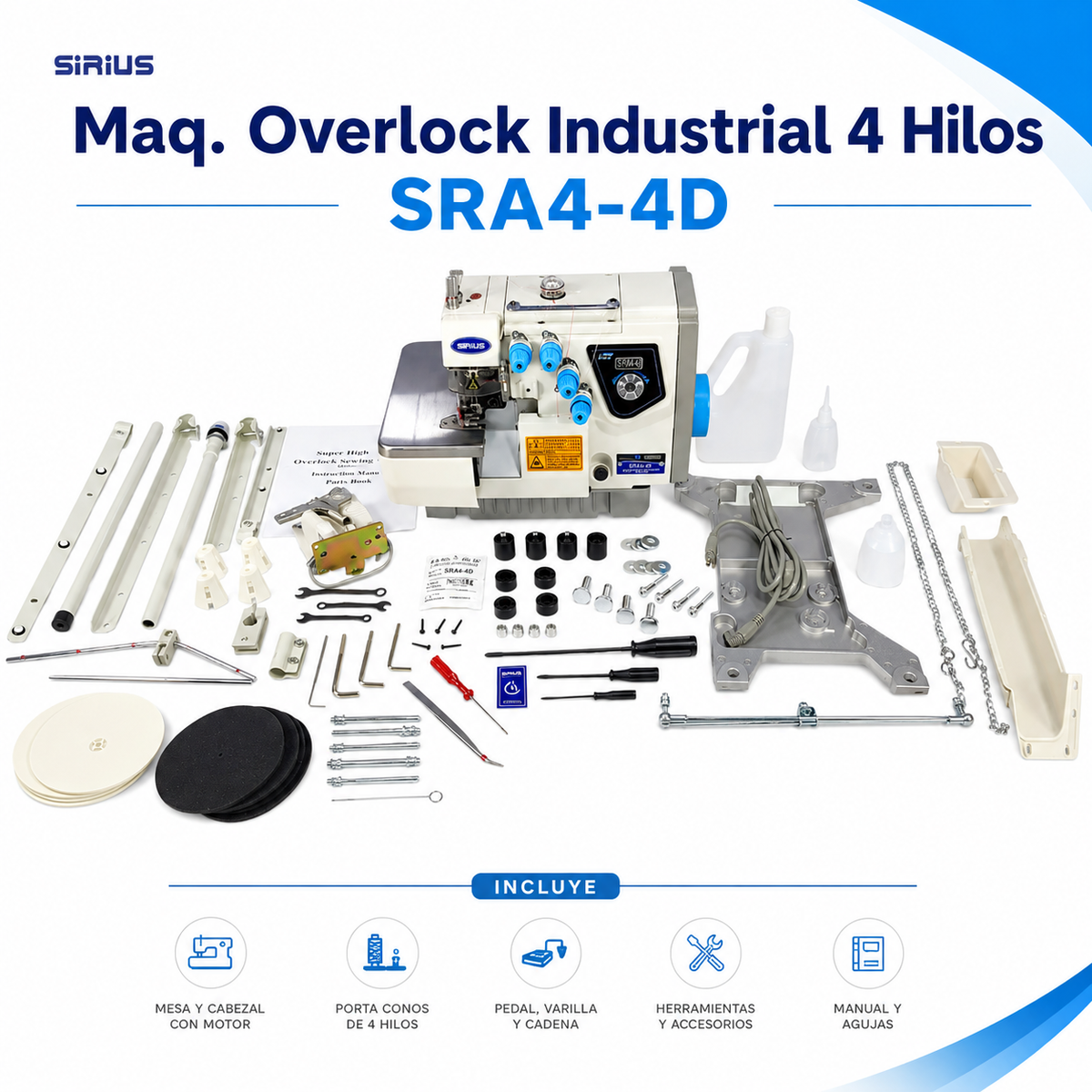 Overlock Industrial SIRIUS SRA4-4D de 4 Hilos | Máquinas de Coser MX