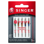 5 agujas Singer Universal 2020 surtidas, calibres 70/10 a 90/14; vista frontal